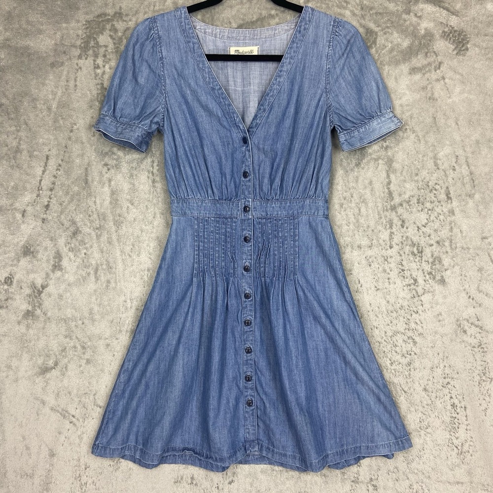 Madewell Dress Womens Sz 00 Denim Daylily Dress J7869 Fit Flare Chambray‎ Rodeo